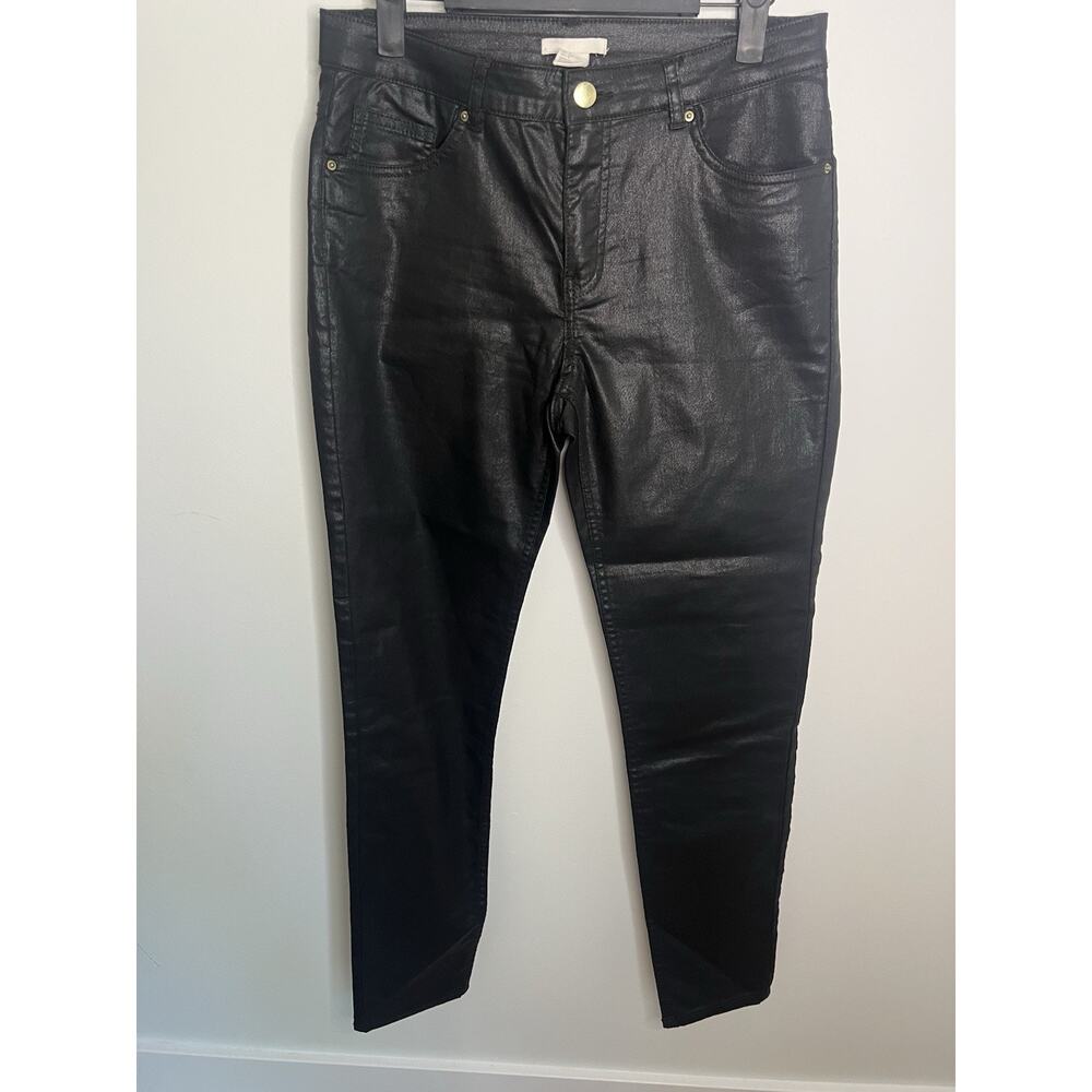 H&M Wm 8 Black Shiny Faux Leather Jean Pants Bottoms Grunge Emo‎ Goth Minimal